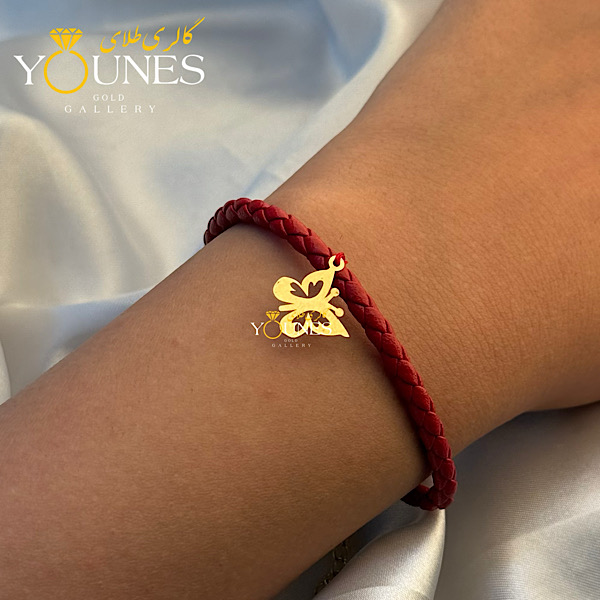 دستبند چرم شاپرک لیزری طلا